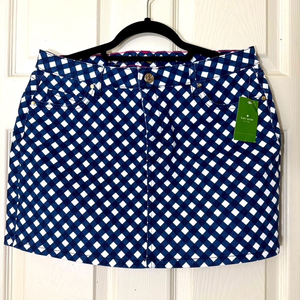 50% OFF NWT Kate Spade Skirt Size 12 gingham-Navy & White skirt With Pockets